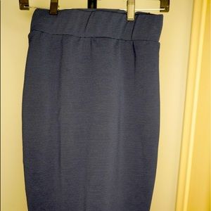Navy Ribbed Knee Length Pencil Skirt